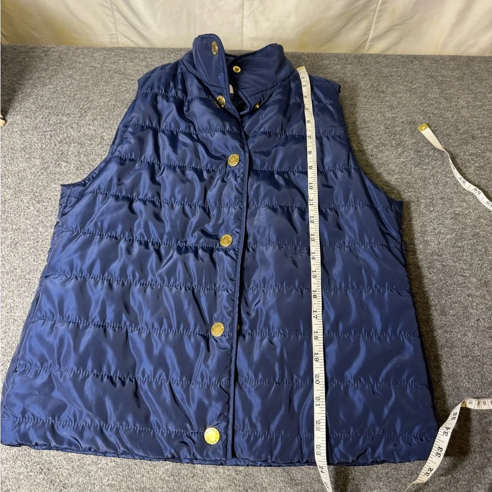 Michael Michael Kors Navy Quilted Puffer Vest Women’s Small Gold Snap‎ Front